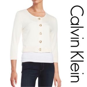 Calvin Klein White Cropped Cardigan Hold Toggle Buttons Size Small